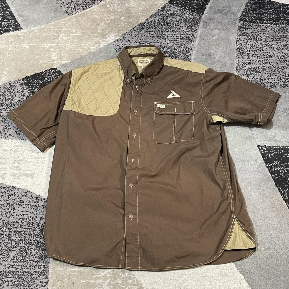 GameGuard Shirt Mens Large‎ Brown Quilted Shooting Hunting Outdoor Short Sleeve